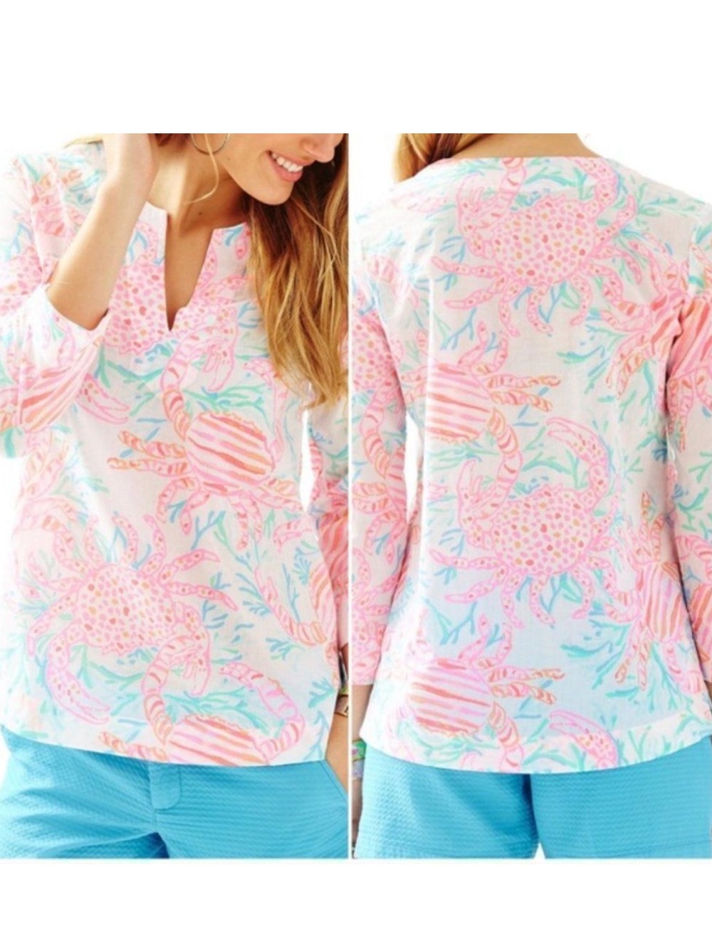 Lilly Pulitzer Amelia Island Tunic Resort White βGetting Steamyβ Crab Print